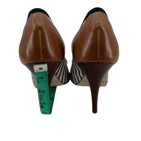 Gianni Bini Navy White Striped Peep Toe Buckle Heels Size 7 1/2 Women’s - Picture 8 of 14